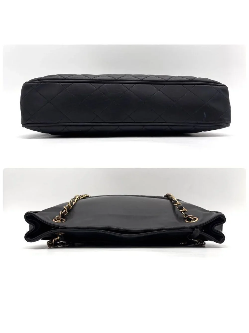 Chanel Quilted Lambskin Chain Shoulder Bag Black Gold